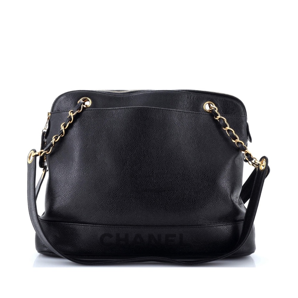 Chanel Black Pebbled Leather Shoulder Tote Bag with Gold Hardware